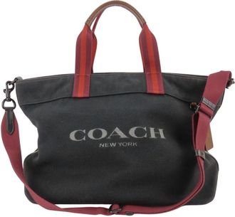 Coach Black Bordeaux Canvas Leather Tote Bag (Pre-Owned)