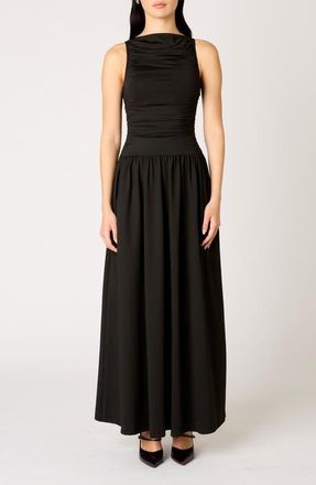 Nia Clea Ruched Sleeveless Drop Waist Maxi Dress in Black at Nordstrom, Size X-Small