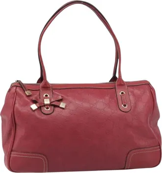 Gucci Princy Boston Guccissima Leather Red Leather Handbag (Pre-Owned)