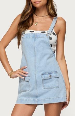 Edikted Denim Overall Minidress in Light-Blue at Nordstrom, Size X-Large