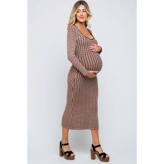 Pinkblush Cable Knit Fitted Midi Dress in Brown at Nordstrom, Size Medium