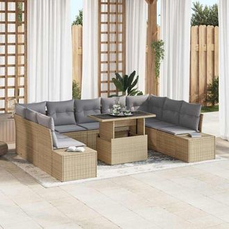 vidaXL Conjunto De Sof&aacute; De Jard&iacute;n 10 Pcs Beige Polirat&aacute;n Vidaxl