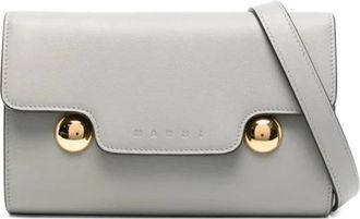 Marni Grijze leren crossbody tas met reli&euml;flogo - Dames - Schoudertassen - Grijs - ONE Size - Leer - Tassen