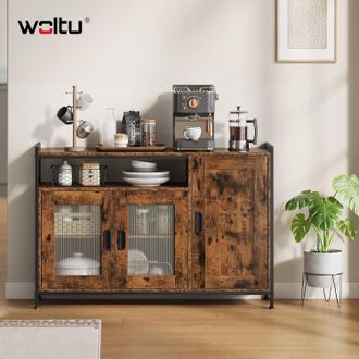 Woltu Woltu Aparador De Cocina, Mueble De Pie Con 3 Puertas Y 2 Estantes Ajustables, Ideal Para Comedor, Cocina, Sala De Estar O Recibidor, Marr&oacute;n R&uacute;stico