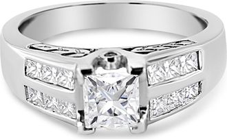 House of Brilliance 14K White Gold 1 1/4 Cttw Princess Cut Diamond Channel Set Engagement Ring