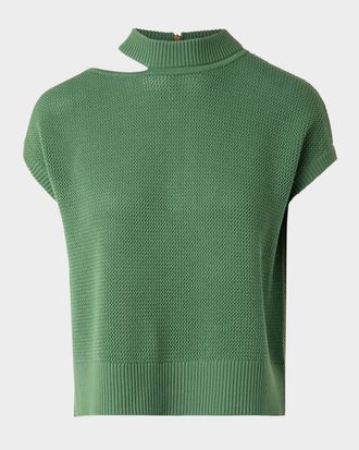 Akris Slash Cutout Short-Sleeve Cool Wool Mesh Knit Sweater