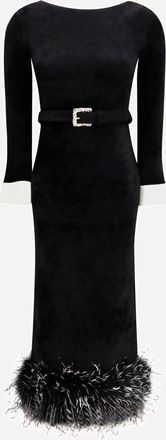 Self Portrait Feather-trimmed Chenille Midi Dress Female M