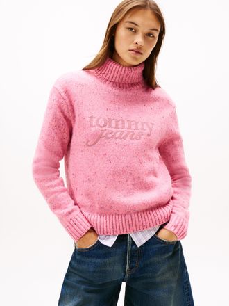 Tommy Jeans Rollkragenpullover TOMMY JEANS TJW NEP TURTLENECK SWEATER, Damen, Gr. XL (42), pink (mystic pink), Strick, Obermaterial: 60% Polyester, 28% Wolle, 12%