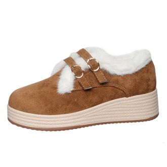 Generic Womens Faux Fur Lined Platform Wedge Espadrilles Ankle Boots Buckle Round Toe Comfort Causal Warm Winter Loafers (5.5,Brown)