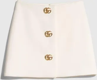 Gucci Cr&ecirc;pe Wool Skirt With Double G Button, White