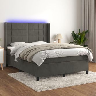 vidaXL Cama Box Spring Colch&oacute;n Y Led Terciopelo Gris Oscuro 140x200 Cm Vidaxl