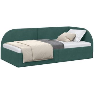 vidaXL Corner Bed Frame Dark Green 100 cm x 200 cm Velvet vidaXL