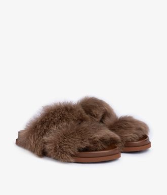 Pedro Garcia Double band flat sandal in brown churra fur sandal | Duska | Fall winter 26