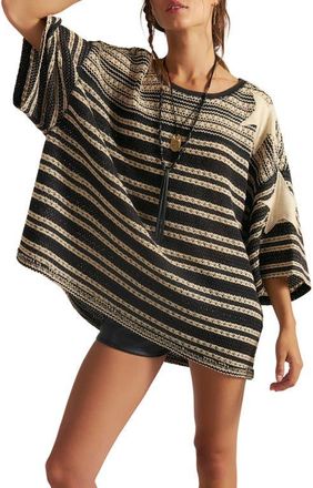 Free People Fun in the Sun Stripe Oversize Crochet T-Shirt in Oreo Combo at Nordstrom, Size X-Small