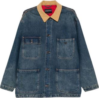 Emporio Armani Corduroy Kraag Katoenen Denim Jas - Heren - Spijkerjassen - Blauw - L - Katoen - Jassen