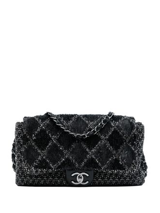 Chanel 2010-2011 Large Tweed and Sequin Icons 3 Accordion Flap shoulder bag - Nero