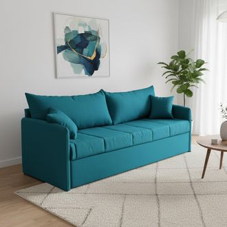 Dmora Sof&aacute; Cama 3 Plazas Avellana, Desenfundable, Lavable Made In Italy, Impermeable Cama Extra&iacute;ble Colch&oacute;n Incluido, 205x86 Cm Azul