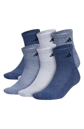 adidas Athletic Cushioned Quarter Crew Socks - Pack of 6 in Navy at Nordstrom Rack