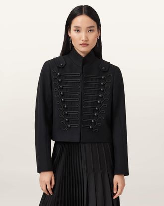 AllSaints Wool Rummy Cropped Wool Blend Jacket, Size: UK 14/US 10