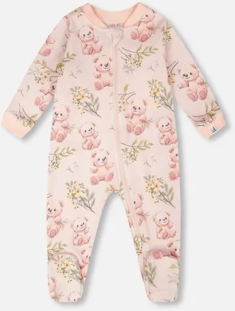 Deux par Deux Organic Cotton Bear Print One-Piece Pyjama in Pale Rose Bear Print at Nordstrom, Size 18M