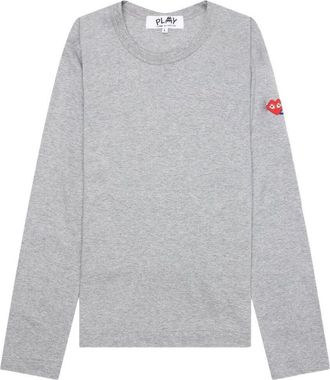 Comme Des Gar&ccedil;ons (WMNS) COMME des GARCONS PLAY SS25 x Invader Double Pixel Heart Long Sleeve T-Shirt Gray AZ-T329-051-2