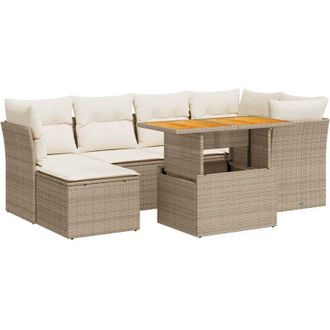 vidaXL Vidaxl - Set Sof&aacute;s De Jard&iacute;n 7 Piezas Y Cojines Rat&aacute;n Sint&eacute;tico Beige