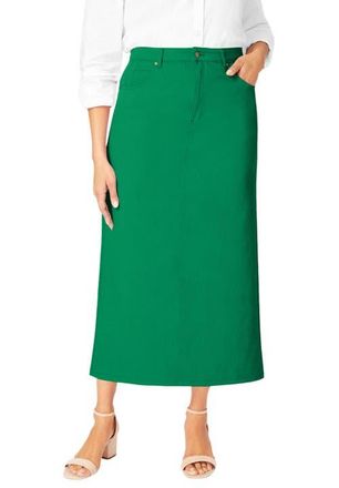 Jessica London Classic Cotton Denim Midi Skirt in Kelly Green at Nordstrom, Size 34