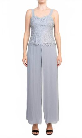 Adrianna Papell Marina Lace-And-Chiffon Wide-Leg Jumpsuit In Silver