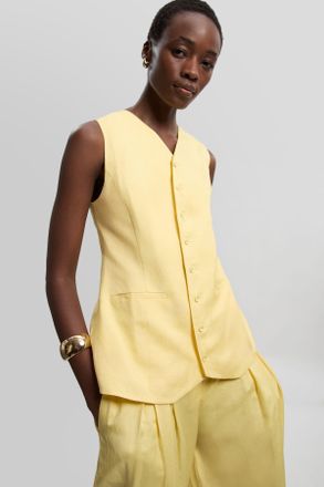 Karen Millen Womens Viscose Linen Woven Longline Waistcoat - Yellow - Size 14 UK