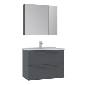 Hanah Home Set Mobile Lavabo Con Specchio (2 Pezzi) nuvola 80 V2 - 80 X 50 X 62 Cm - Antracite