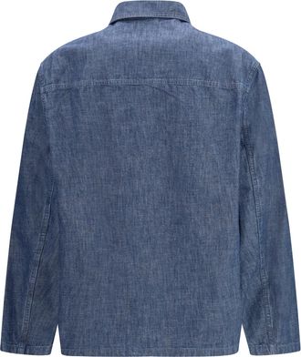 Jil Sander Mens Patch-Pocket Chambray Overshirt Indigo Cotton Jacket