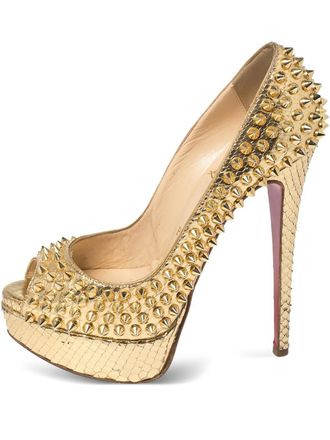 Christian Louboutin studded python-embossed platform pumps - women - Leather/Leather/Leather - 35 - Gold