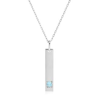 MAX + STONE 14k White Gold Bar Pendant Necklace with 3mm Small Round Gemstone Adjustable Cable Chain 16 Inches to 18 Inches with Spring Ring Clasp