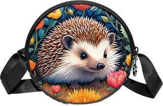 Generic Circle Crossbody Bag for Women, Color Drawing Hedgehog Small Sling Bag Daypack with Zipper Adjustable Shoulder Straps Casual Ladies Girls Round Purse
