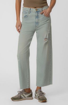 Kut from the Kloth Gwen Raw Hem High Waist Ankle Slouchy Wide Leg Jeans in Care at Nordstrom, Size 14