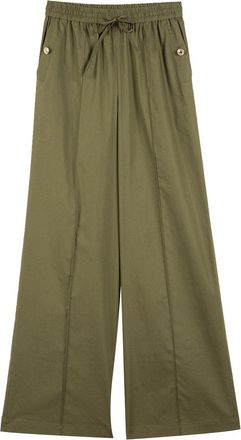 Twin-Set Wide-Leg Pants with Drawstring Waist and Button-Detail Pockets