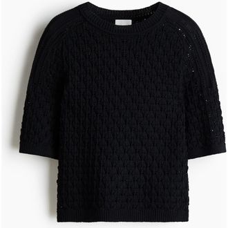 H&M Pointelle-knit T-shirt in Black at Nordstrom, Size X-Small
