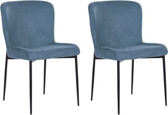 Beliani Beliani - Set of 2 Fabric Dining Chairs Black Polyester Knitted Texture Blue Denim Shade Ada
