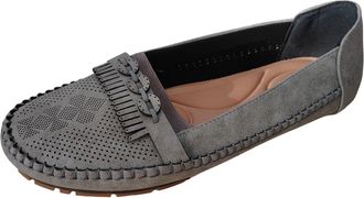 Generic Gray Womens Round Toe Flat Shoes with Shallow Mouth Two-Wear Design for Everyday Casual Outings Pu Leather Comfortable and Versatile