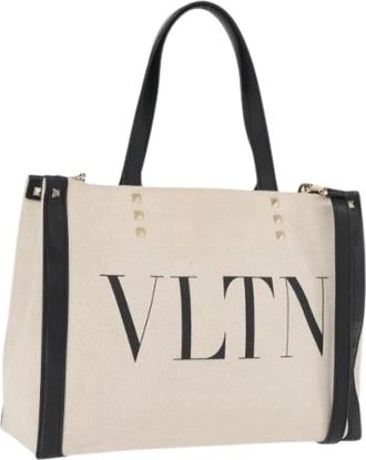 Valentino Pre-owned Tote Bags, female, Beige, Size: ONE SIZE Pre-owned Canvas Tote Bag