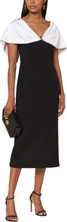 Joseph Ribkoff Off-Shoulder Satin Cape Sheath Dress In Black/vanilla