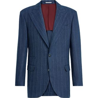 Brunello Cucinelli Chalk stripe chevron blazer in Blue at Nordstrom, Size 48 It