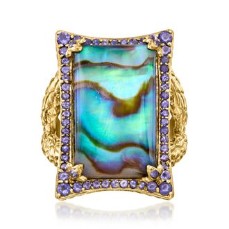 Ross-Simons Abalone Shell Doublet Ring With Iolites in 18kt Gold Over Sterling