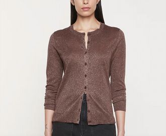 Enza Costa Lamé Knitted Cardigan In Espresso