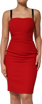 Dolce & Gabbana Womens Red Stretch Bodycon Sheath Knee Length Dress Acetate Rayon
