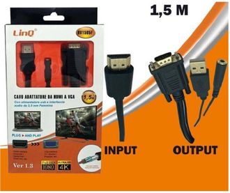 Trade Shop Trade Shop - Cavo Adattatore Da Hdmi A Vga Con Alimentazione Usb Jack Audio Femmina 1.5mt Hv1505f