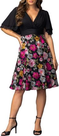 Kiyonna Lillian Embroidered Mesh Midi Cocktail Dress in Vibrant Floral Frolic at Nordstrom, Size X-Large