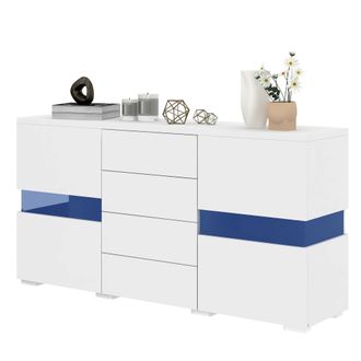 STILVORA Aparador Con 2 Puertas De Acrilico Y 4 Cajones, Led Por App, Para Salon, Mdf, Blanco, 140 X 35 X 72 Cm