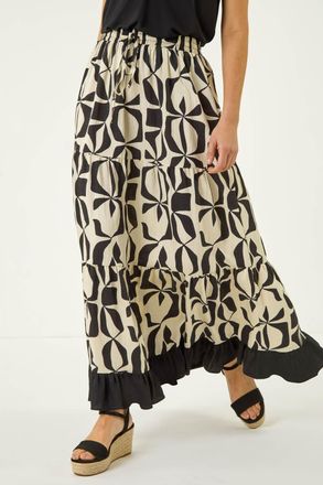 Roman Mono Print Tiered Maxi Skirt