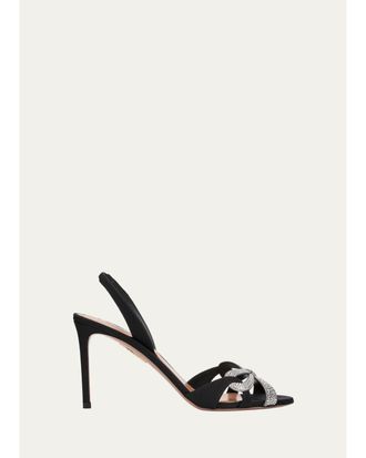 Aquazzura 85mm Crystal Ribbon Kiss Slingback Sandals